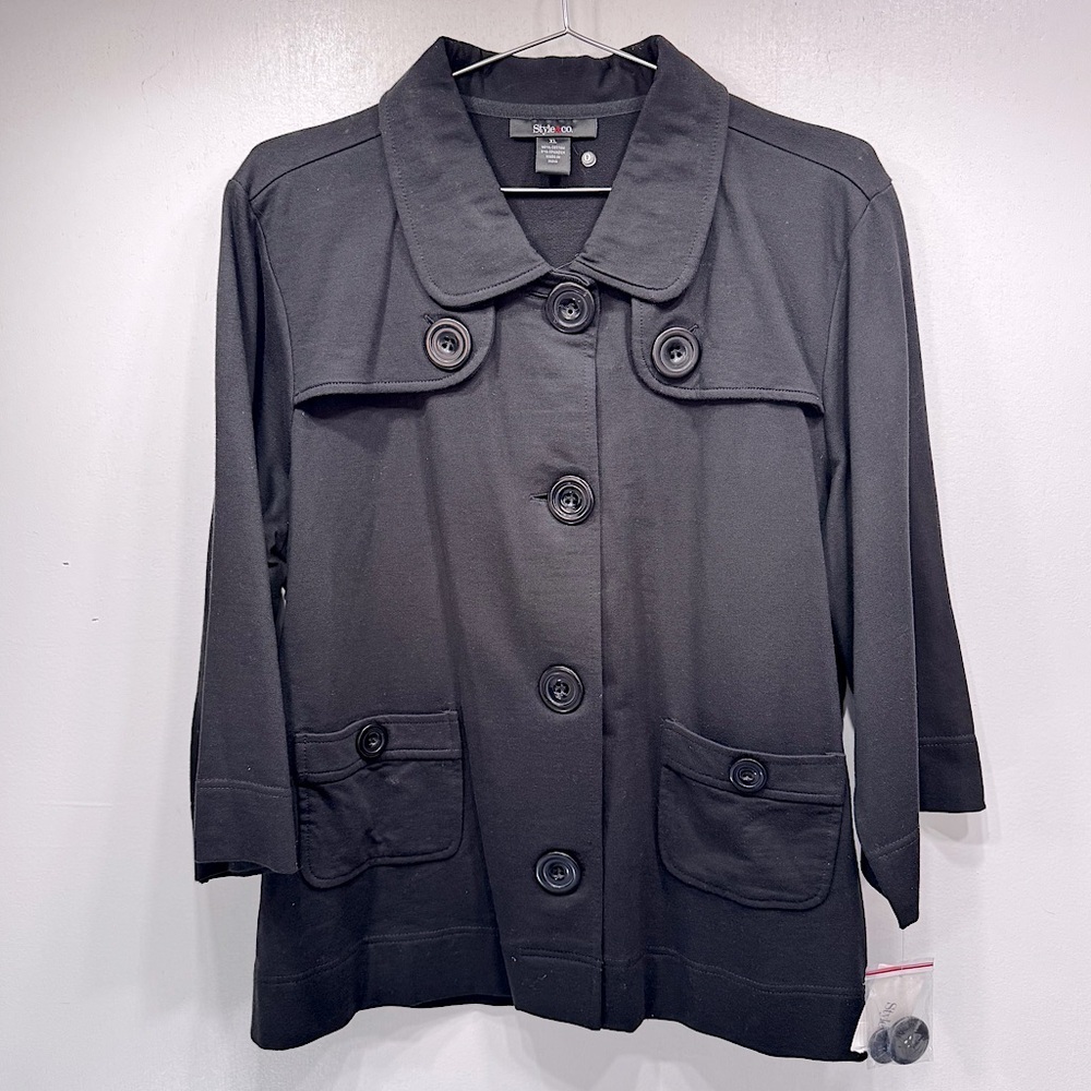 Style & Co Chicago Jacket Black Lightweight Knit Mid Length City Chic Size XL